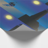 ライトハウスと帆船アットナイトムーンライト海 ラッピングペーパー