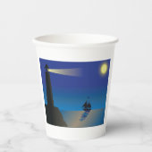 ライトハウスと帆船アットナイトムーンライト海 紙コップ (正面)