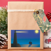 ライトハウスと帆船アットナイトムーンライト海 長方形シール