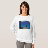 ライトハウスと帆船アットナイトムーンライト海 Tシャツ (正面フル)