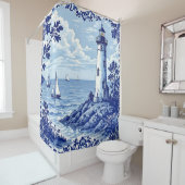 ライトハウスと帆船 シャワーカーテン (インサイチュ)