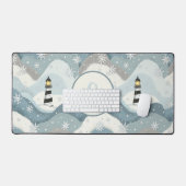 ライトハウスと氷の波の冬のモノグラム航海の デスクマット (キーボード&マウス)