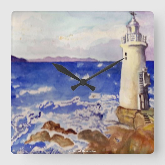 ライトハウスの壁時計 – ビーチデザイナーギフト スクエア壁時計 (正面)