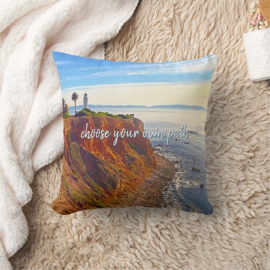 ライトハウスの海崖の写真、自分のパスを選択 クッション (ブランケット)