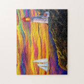 ライトハウスアットサンセットウィズヨット海 ジグソーパズル (縦)