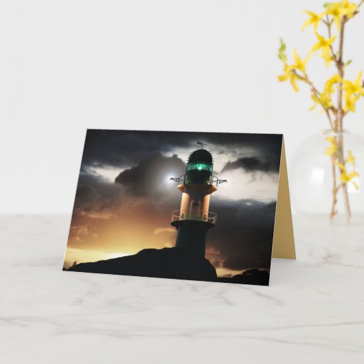ライトハウスアットサンセット航海のカスタムグリーティングカード カード (黄色い花)