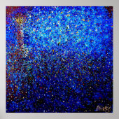 ライトハウスアットナイトポインティリズムファインアートプリント ポスター (正面)