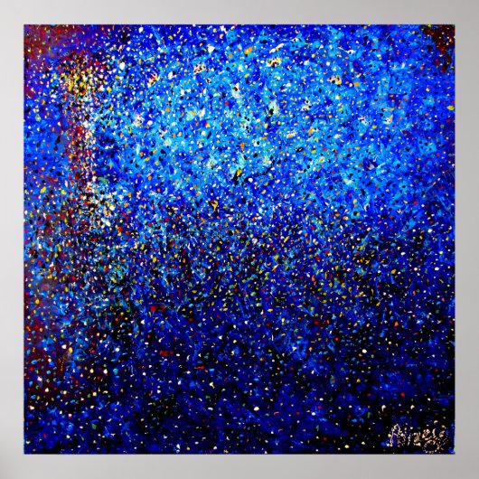 ライトハウスアットナイトポインティリズムファインアートプリント ポスター (正面)