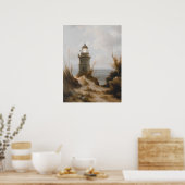 ライトハウスアットビーチプリント、ヴィンテージアート航海の、 ポスター (キッチン)