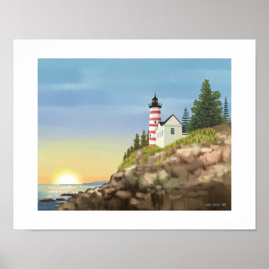 ライトハウスアンドサンセットアートプリント ポスター (正面)