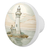 ライトハウスアールヌーボーフェイクレリーフ、 浮き彫りパステルミント セラミックノブ (右)