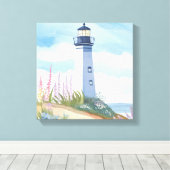 ライトハウスイン開花 | 沿岸水色フローラ キャンバスプリント (インサイチュ (ウッドフロア))