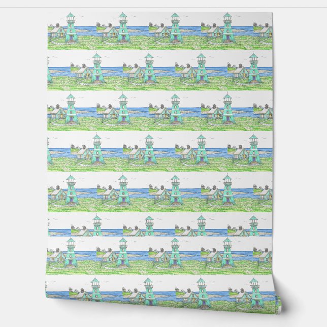 ライトハウスウォーカバー；トゥルコイズ 壁紙 (ほどく)