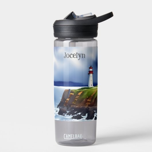 ライトハウスオンザクリフスウォーターカラーパーソナライズされた ウォーターボトル (左面)