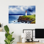 ライトハウスオンザクリフスウォーターカラー ポスター (ホームオフィス)