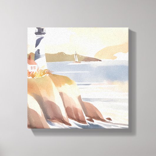 ライトハウスオンザショア | 水彩海 キャンバスプリント (正面)
