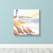 ライトハウスオンザショア | 水彩海 キャンバスプリント (インサイチュ (ウッドフロア))