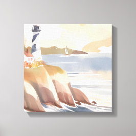 ライトハウスオンザショア | 水彩海 キャンバスプリント