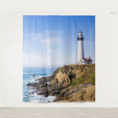 ライトハウスオンヒルブルースカイホワイトハウス海 タペストリー (正面)