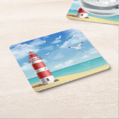 ライトハウスオンビーチ スクエアペーパーコースター (アングル)