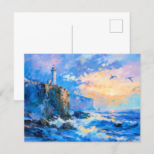 ライトハウスオンロッキーコースト印象派Seascape ポストカード