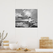 ライトハウスグレイ白黒クラウドシースケープ海 ポスター (キッチン)