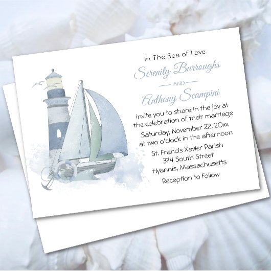 ライトハウスシルボートウォーター航海のカラー結婚ズ 招待状