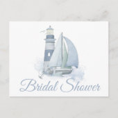 ライトハウスシルボートブルー航海のブライダルシャワー インビテーションポストカード (正面)