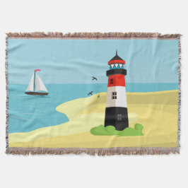 ライトハウスシーンデザインブランケット スローブランケット