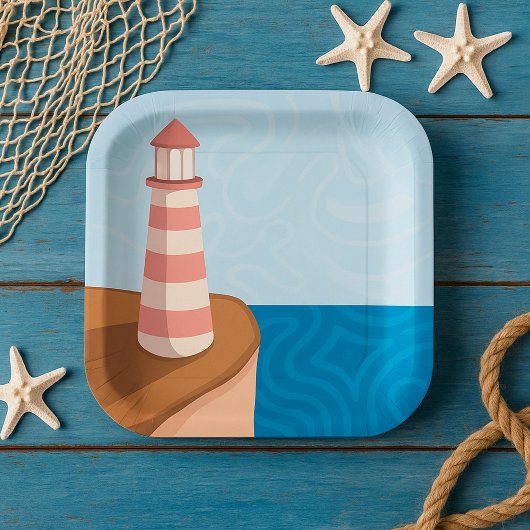 ライトハウスストライプのランドスケープ紙プレート ペーパープレート