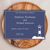 ライトハウスネイビーブルーウェディング日付を保存 招待状