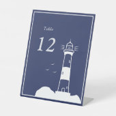 ライトハウスネイビー結婚ブルーのテーブル番号 台座サイン (正面)