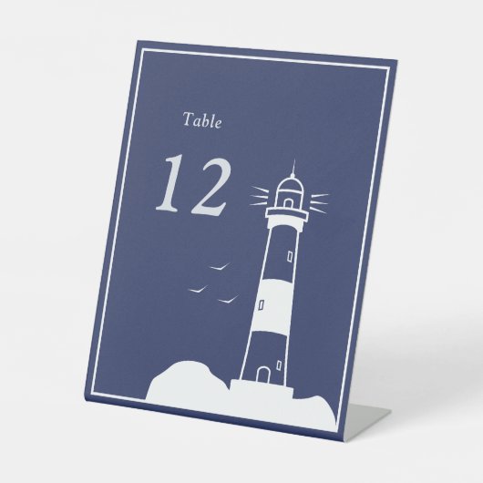 ライトハウスネイビー結婚ブルーのテーブル番号 台座サイン (正面)