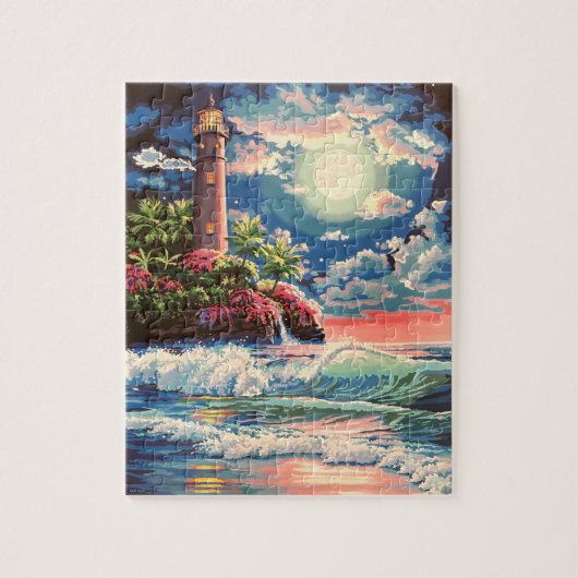 ライトハウスパズルミスティカルムーンライ絵画ズ ジグソーパズル (縦)