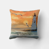 ライトハウスパーソナライズされたサンセットバイブル聖句ピロー クッション (裏面)