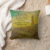 ライトハウスパーソナライズされたサンセットバイブル聖句ピロー クッション (ブランケット)