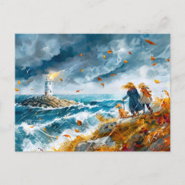 ライトハウスビュー秋の嵐から崖 シーズンポストカード