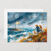 ライトハウスビュー秋の嵐から崖 シーズンポストカード (正面/裏面)