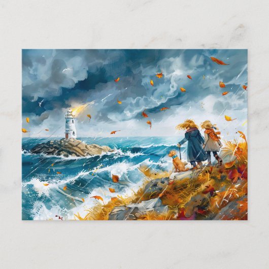 ライトハウスビュー秋の嵐から崖 シーズンポストカード (正面)