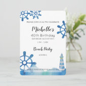 ライトハウスビーチウォーターカラーハンド色彩の鮮やかインビテーション 招待状 (スタンド正面)