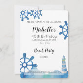 ライトハウスビーチウォーターカラーハンド色彩の鮮やかインビテーション 招待状 (正面)