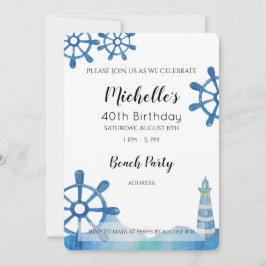 ライトハウスビーチウォーターカラーハンド色彩の鮮やかインビテーション 招待状