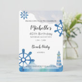 ライトハウスビーチウォーターカラーハンド色彩の鮮やかインビテーション 招待状 (スタンド正面)