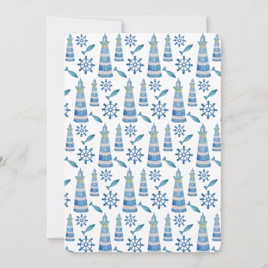 ライトハウスビーチウォーターカラーハンド色彩の鮮やかインビテーション 招待状 (裏面)