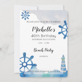 ライトハウスビーチウォーターカラーハンド色彩の鮮やかインビテーション 招待状