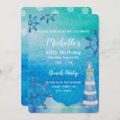 ライトハウスビーチウォーターカラーハンド色彩の鮮やかインビテーション 招待状 (正面/裏面)