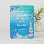 ライトハウスビーチウォーターカラーハンド色彩の鮮やかインビテーション 招待状 (スタンド正面)