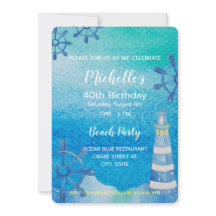 ライトハウスビーチウォーターカラーハンド色彩の鮮やかインビテーション