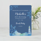 ライトハウスビーチウォーターカラーハンド色彩の鮮やかインビテーション 招待状 (スタンド正面)