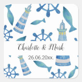 ライトハウスビーチウォーターカラーハ色彩の鮮やかンド スクエアシール (正面)